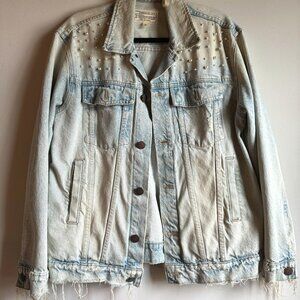 Current/Elliot - Boyfriend Trucker Distressed Denim Jacket with Pearl Detail - 2